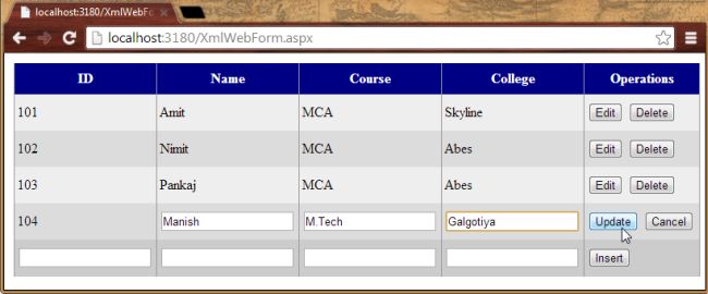 Update in the Grid View